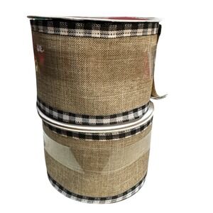 Bundle of 2‎ Black White Tan Buffalo Check Wired Ribbon 2.5" x 20ft Celebrate It